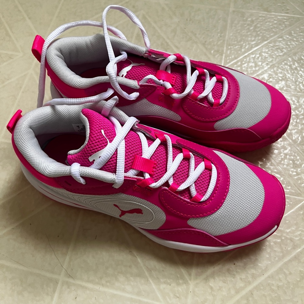 Puma Kids Bright Pink and White Athletic Sneakers